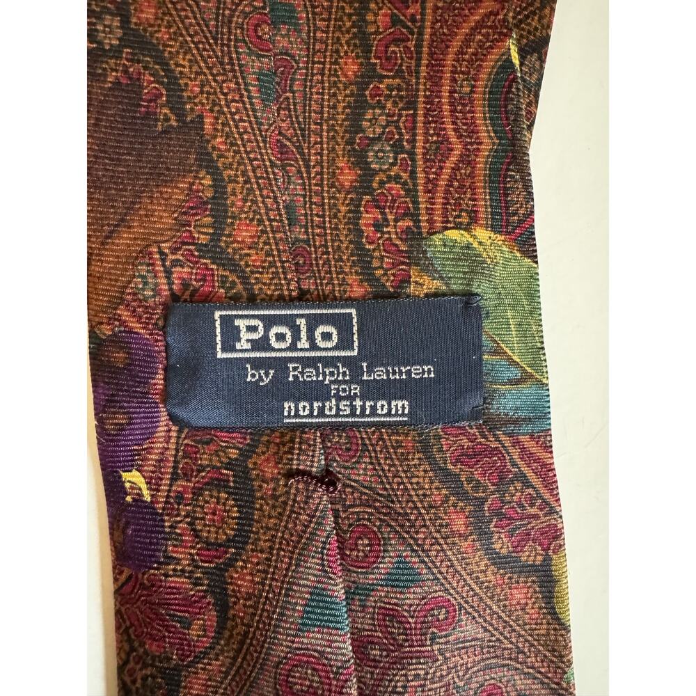 Vintage Polo Ralph Lauren Silk Tie Pheasant Fruit Paisley Print Handmade USA